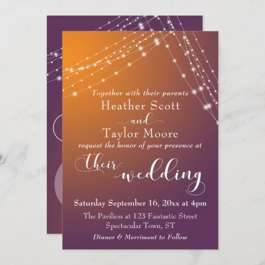 Invitation Mariage Orange Plum Ombre & Lights Brides (Devant / Derrière)