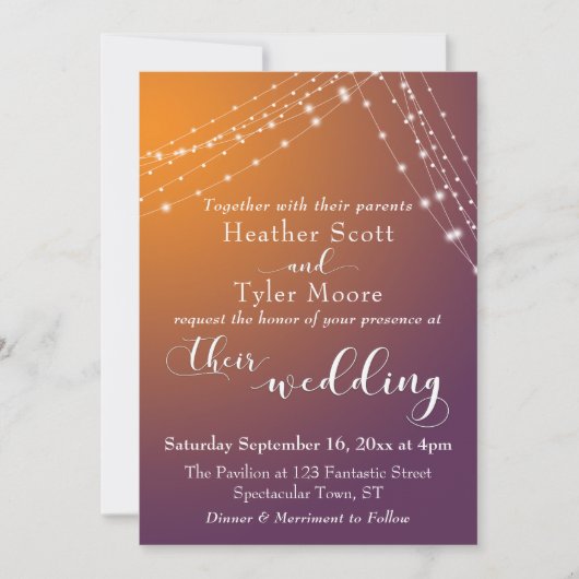 Invitation Mariage orange Plum Ombre & Lumineuses (Devant)