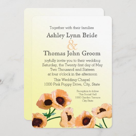 Invitation Mariage Orange Poppies (Devant / Derrière)