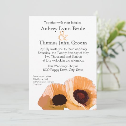 Invitation Mariage Orange Poppies (Debout devant)