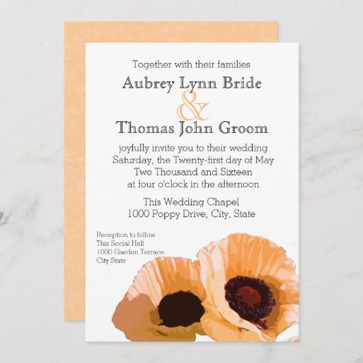Invitation Mariage Orange Poppies (Devant / Derrière)