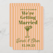 Invitation Mariage orange rose rayé rétro (Devant / Derrière)