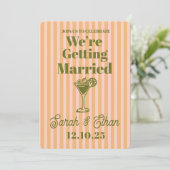 Invitation Mariage orange rose rayé rétro (Debout devant)