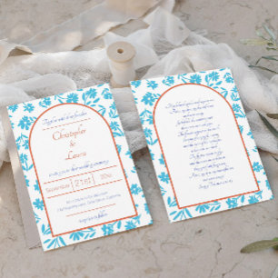 Invitation Mariage Orange Verona Sunset Blue Flowers