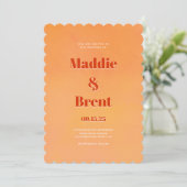 Invitation Mariage orange vif et gras moderne brûlé (Debout devant)