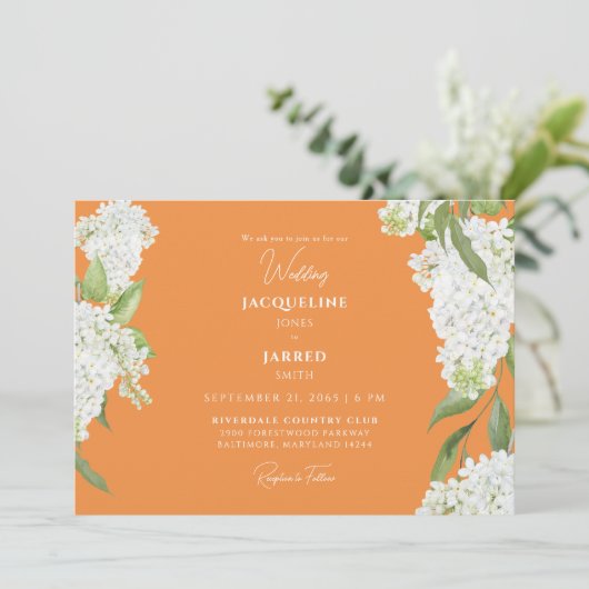 Invitation Mariage Orange White Hydrangeas (Debout devant)