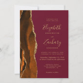 Invitation Mariage Oranger Brûlé Agate Bordeaux Or Doré (Devant)