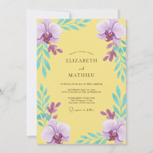 Invitation Mariage Orchidée Améthyste Jaune