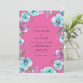 Invitation Mariage Orchidée Aqua Magenta (Debout devant)