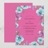 Invitation Mariage Orchidée Aqua Magenta (Devant / Derrière)