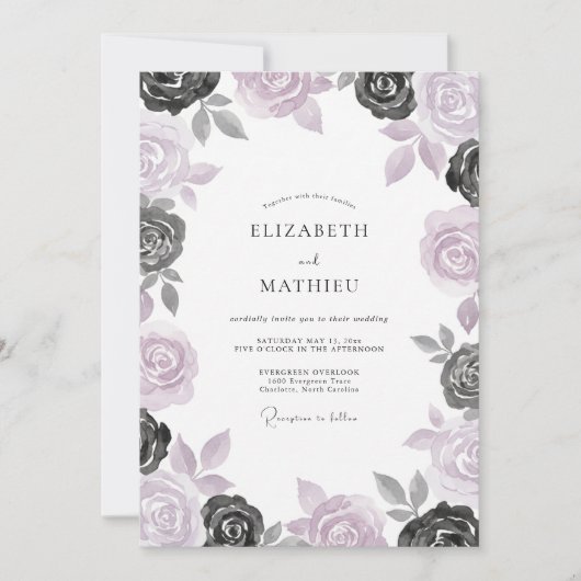 Invitation Mariage Orchidée Ardoise Rose (Devant)
