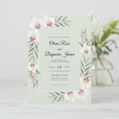 Invitation Mariage Orchidée Blanche Menthe (Debout devant)