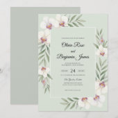Invitation Mariage Orchidée Blanche Menthe (Devant / Derrière)