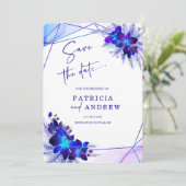 Invitation Mariage Orchidée Bleue Fleur Violette Enregistrer  (Debout devant)