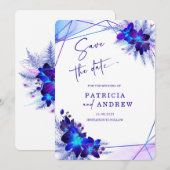 Invitation Mariage Orchidée Bleue Violette Enregistrer la Dat (Devant / Derrière)