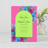 Invitation Mariage Orchidée Chartreuse Fuchsia (Debout devant)