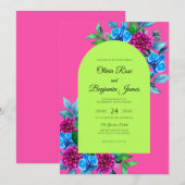 Invitation Mariage Orchidée Chartreuse Fuchsia (Devant / Derrière)