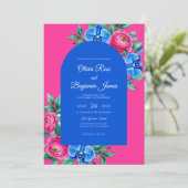Invitation Mariage Orchidée Cobalt Fuchsia (Debout devant)