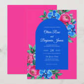 Invitation Mariage Orchidée Cobalt Fuchsia (Devant / Derrière)