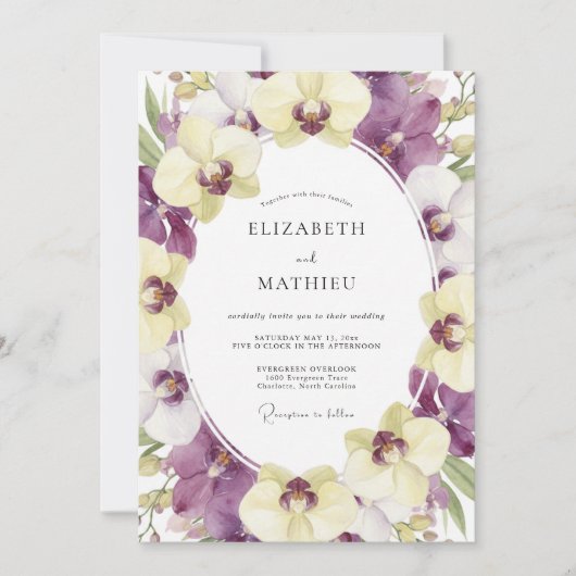 Invitation Mariage Orchidée Crème Violette (Devant)