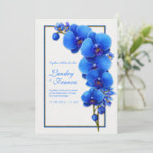 Invitation Mariage Orchidée Dorée Bleu Cobalt (Debout devant)