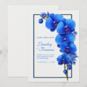 Invitation Mariage Orchidée Dorée Bleu Cobalt (Devant / Derrière)