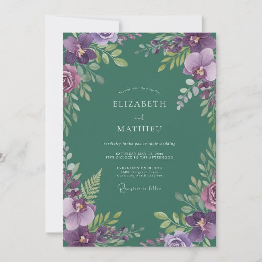 Invitation Mariage Orchidée Épinette Améthyste (Devant)
