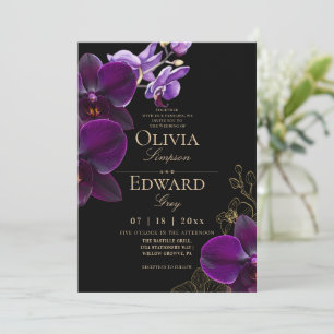 Invitation Mariage Orchidée Fleur Tropicale Noir Humeur Pourp