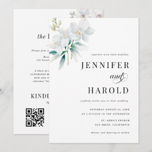 Invitation Mariage Orchidée Floral Minimaliste Tout en Un