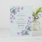 Invitation Mariage Orchidée Gracieuse Bleu Clair (Debout devant)