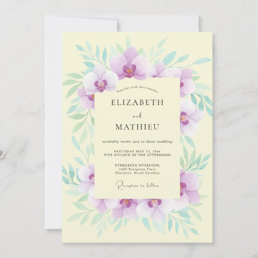 Invitation Mariage Orchidée Jaune Pâle de Prairie (Devant)