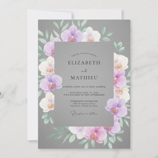 Invitation Mariage Orchidée Lavande Grise (Devant)
