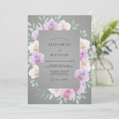 Invitation Mariage Orchidée Lavande Grise (Debout devant)