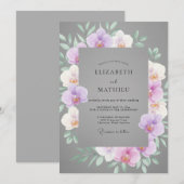 Invitation Mariage Orchidée Lavande Grise (Devant / Derrière)