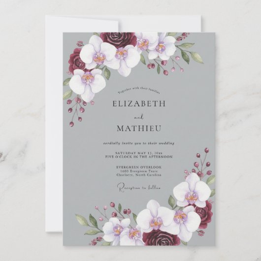Invitation Mariage Orchidée Marron Gris (Devant)