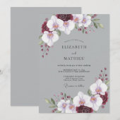 Invitation Mariage Orchidée Marron Gris (Devant / Derrière)