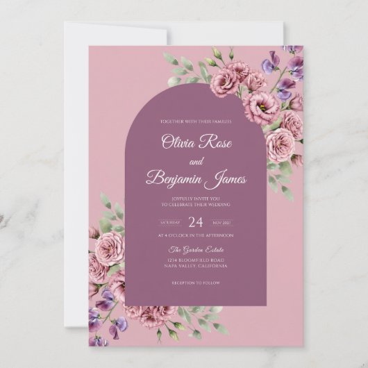 Invitation Mariage Orchidée Rose Plum (Devant)