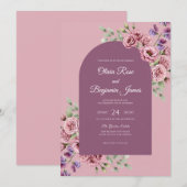 Invitation Mariage Orchidée Rose Plum (Devant / Derrière)