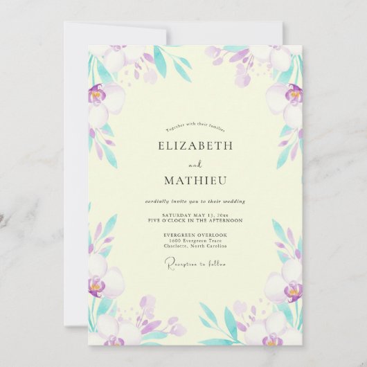 Invitation Mariage Orchidée Sarcelle Lavande (Devant)