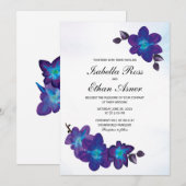 Invitation Mariage Orchidée Turquoise Bleu Violet (Devant / Derrière)