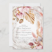 Invitation Mariage | Orchidées roses d'herbe de Pampas ivoire (Devant)