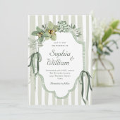 Invitation Mariage Orchidées Vert Sauge Peintes à la Main (Debout devant)