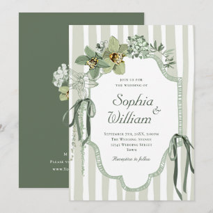 Invitation Mariage Orchidées Vert Sauge Peintes à la Main
