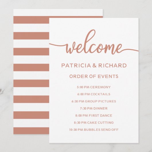 Invitation Mariage Ordre des événements Calendrier Rose Gold (Devant / Derrière)
