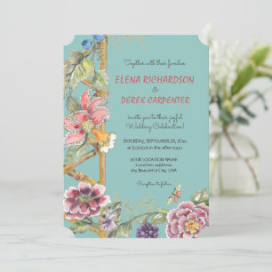 Invitation Mariage Oriental Floral Tropical Aqua Chinoiserie