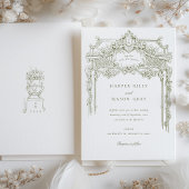 Invitation Mariage orné d'antiquités Olive