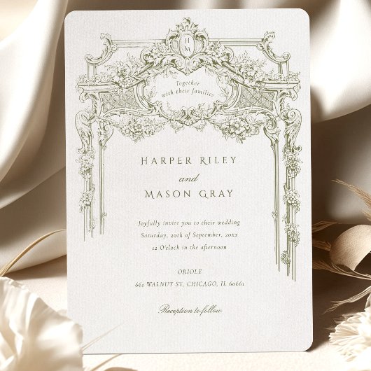 Invitation Mariage orné d'antiquités Olive