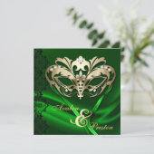 Invitation Mariage orné de bijoux de vert de mascarade d'or (Debout devant)