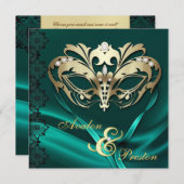 Invitation Mariage orné de bijoux turquoise de mascarade d'or (Devant / Derrière)