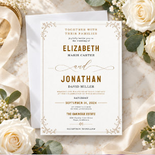 Invitation Mariage Orné de Filigrane Doré Élégant Vintage